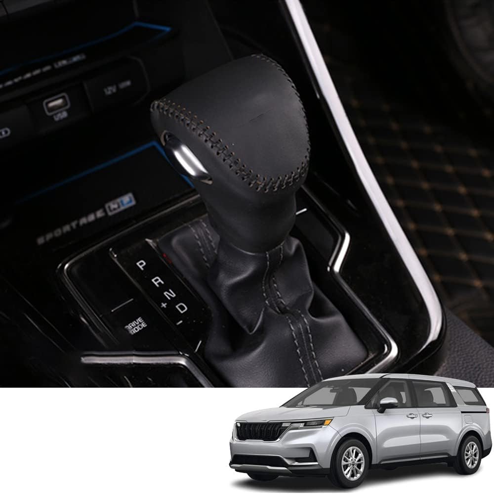 Custom Interior Accessories for Telluride 2020-2023 Soul Sorento Seltos Forte Carnival Leather Automatic Gear Shift Knob Cover,Transimission Boots Shift Lever Leather Sheath(Carbon Fiber+Black)
