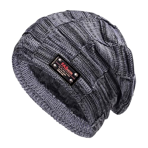 Beanie for Men Winter Hats for Guys Cool Mens Lined Knit Warm Thick Skully Stocking Binie Hat K2 Trucker Hat (Navy, M)