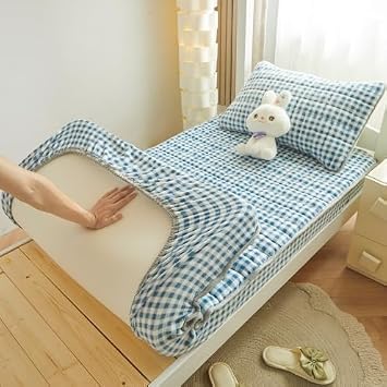 Breathable Bed Sets,Warm Milk Velvet Quilted Bed Sheet, Student Dormitory Deep Pocket Mattress Protector, Printed Bed Cover,Blue,90 * 190cm 1pcs