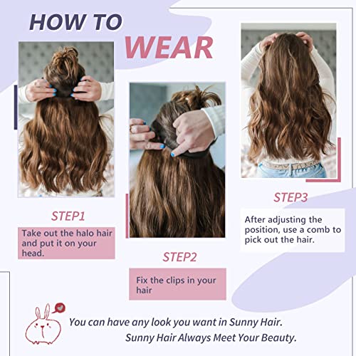 Sunny Wire Hair Extensions Real Human Hair Fish Line Human Hair Extensions Invisible Wire Extensions Dark Brown to Caramel Blonde with Dark Brown Highlights #4/27/4 18 Inch