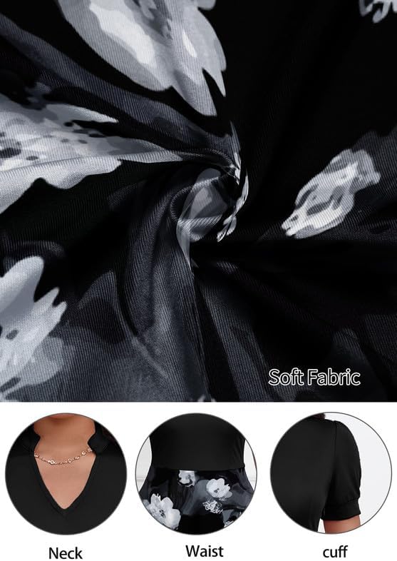 Womens Short Puff Sleeve V Neck Casual Semi-Formal Cocktail Party A-Line Dress - Image 6