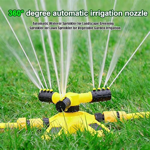 Rasensprenger 360 Grad Sprinkler, Garten Bewässerungssystem mit einem 10 Meter Langen Lederrohr, Automatische Rasen Sprinkler Wasser 3-Arm Rotierende Sprinkler mit Schnellverbinder für Garten Rasen