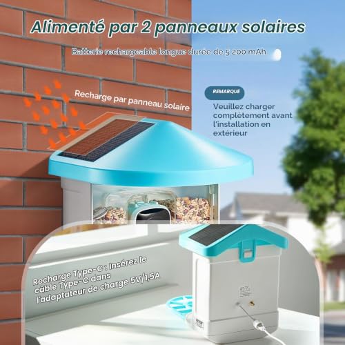 Mangeoire oiseaux caméra 2K AI 10000 espèces 2 panneaux solaires - vue 5