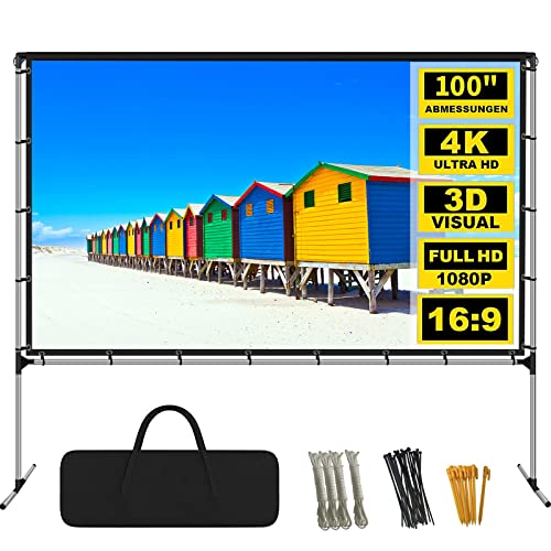 GZKYYLEGS Projector Screen with Stand,100 Inch Outdoor Projector Screen and Stand,Thickened Wrinkle-Free Outdoor Movie Screen and Sturdy Frame for Home Movie Theater by GZKYYLEGS - Used condition - US$48.75
