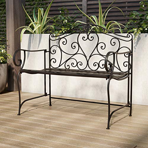 Lavish Home 80-Outd-3 Durable And Stylish Accent Furniture Folding Garden Bench – Outdoor Seating With Scrollwork Design, Black #TOP29