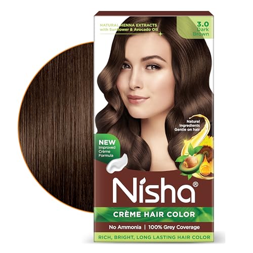 Image of Nisha Creme Hair Color Cream Dark Brown 3.0, 120g, Long Lasting Hair Dye for Grey Coverage, Smooth & Shiny Finish, For Men & Women, Pack of 1