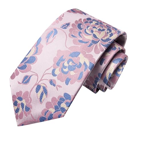 Image of Hi-Tie Mens Paisley Floral Striped Ties Set Silk Necktie and Lapel Pin for Men Pocket Square Cufflinks Set Business Wedding