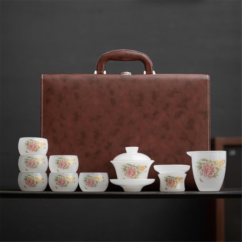 Chinese Iced Glass Decal Paper Peony flower Kung Fu Tea Set Gift Box for Home and Business Gifts