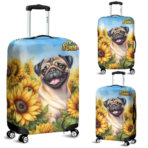 Pug Hello Summer Sunshine Sunflowers Spring Retro Vintage Travel Luggage Cover Dog Lover Gifts Suitcase Dust Protective Decor - 000082