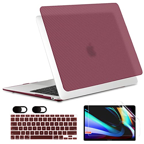 Upgrade Carbon Fiber Case MEEgoodo Case for MacBook Pro 14 inch Case 2023 2022 2021 New A2779 A2442 M2 M1 Pro/Max, Hard Shell with Keyboard & Camera Cover Compatible with MacBook Pro M2 Case, Red Wine