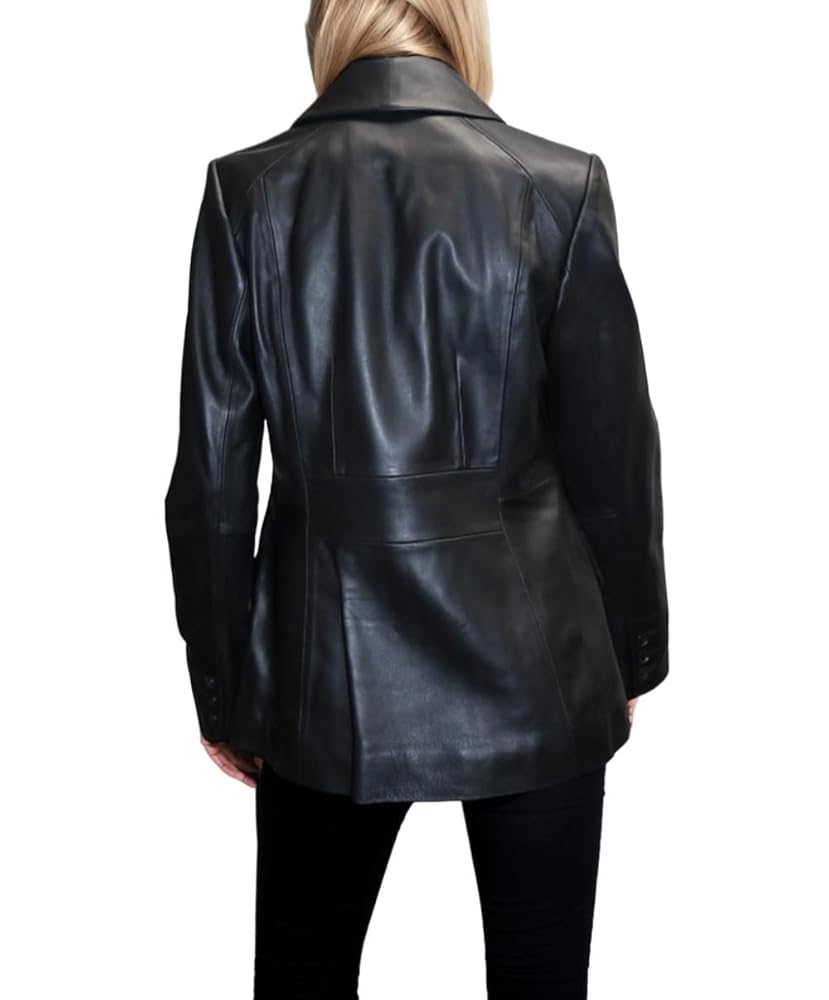 ANNE KLEIN レディース ジャケット Anne Klein Women's Black Leather Blazer Jacket with Zipper