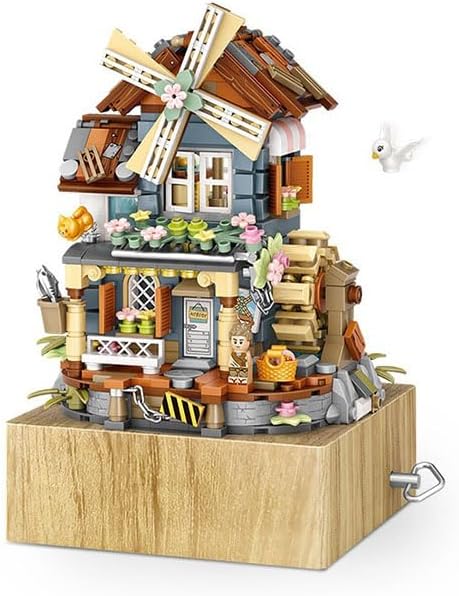 Windmill Music Box Building Blocks Flower Windmill House Building Set DIY Farm House Construction Set 799PCS