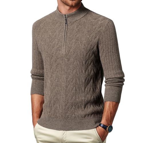 100% Wool Men's Casual Long-Sleeved Quarter-Zip Cardigan Sweater