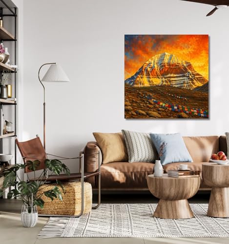 Image of Kunj Cart Mount Kailash Painting | 10+ DESIGNS | Kailash Parvat Canvas Painting for Living Room, Temple Home & Office Wall Decoration (Mount Kailash, 18x18 Inch, Framed)