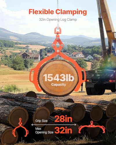 Image of VEVOR 32in Log Lifting Tongs, 2-Claw Log Tongs, Heavy Duty Steel Log Grapple, 1543LBS Lifting Capacity, Swivel Log Graper Timber, Eagle Claw Design, Log Skidding Tongs for Trucks, Tractors, Forklifts