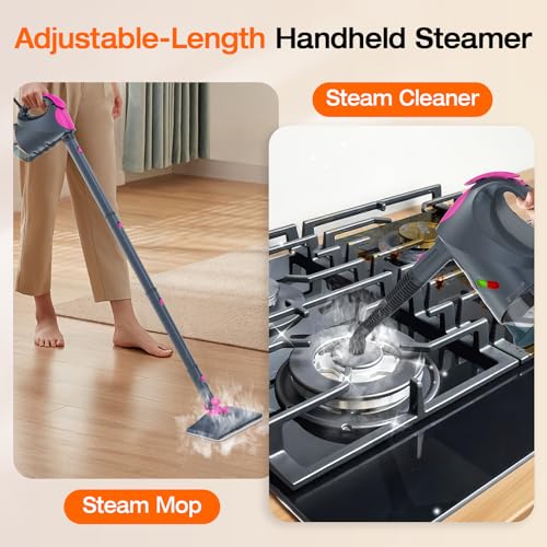 Image of 10-in-1 Steam Cleaner, Steam Mop with Detachable Handheld Steamer, 320ml Water Tank, 10s Fast Heating, Portable Steamer for Cleaning Floor, Tiles, Kitchen, Window, BBQ Grill, Car, Gray