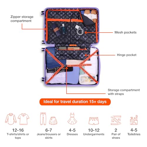 Image of Nasher Miles Krabi Expander Hard-Sided Polypropylene Luggage Set of 2 | 65cm & 75cm | 8 Wheels Medium & Large Trolley Bag for Travel | Suitcase (Pastel Purple)