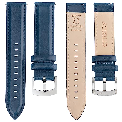 Image of OTTOODY Leather Watch Bands Quick Release, Elegant Top Grain Leather Watch Straps for Men & Women, Choice of Color & Width - 18mm, 19mm, 20mm, 21mm or 22mm Wristbands Bracelet for Watch & Smartwatch