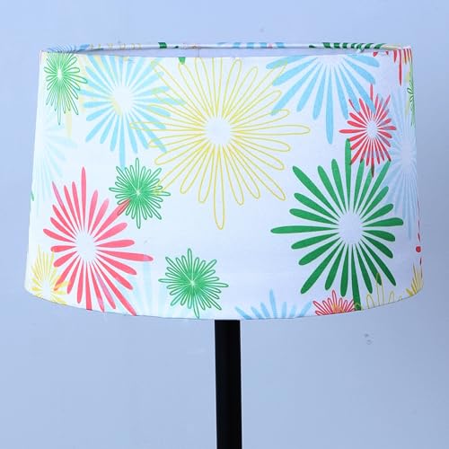 Image of tu casa Black Metal-Iron Base Foldable Floor Lamps with Flowral Print & Satin Shade for Bedroom, Living Room, Lounge, Office Area, Gifting Without Bulb for Home Decoration (Height - 53 inch)