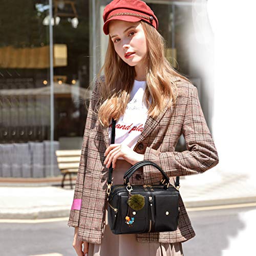 Sac style de mode zippé compact et structuré en PU cuir souple à pompon - 2