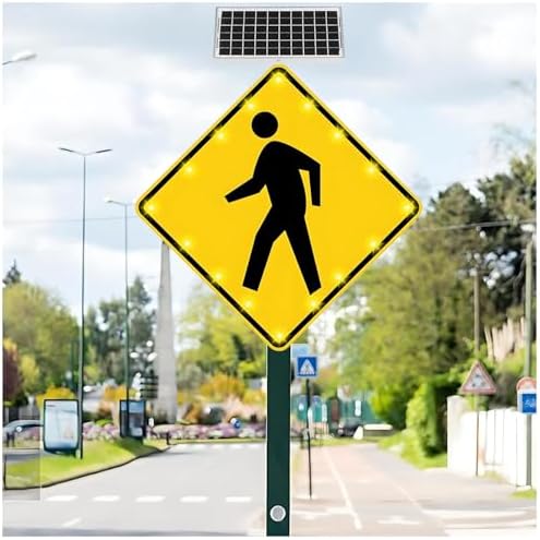 30in LED Solar Pedestrian Crossing Sign - Waterproof, Rust-Proof Traffic Safety Alert, Eco-Friendly Design for Maximum Visibility & Durability, Solar-Powered Street Safety Solution