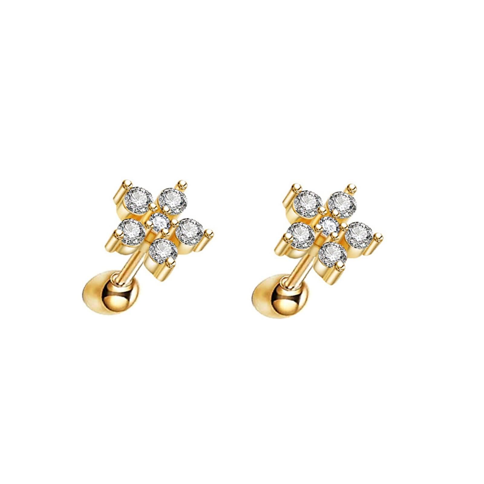 Ohrringe Gelbgold 9K / 14K / 18 Karat für Damen, Blume mit Moissanit, Ohrringe Gold Frauen für Hochzeit