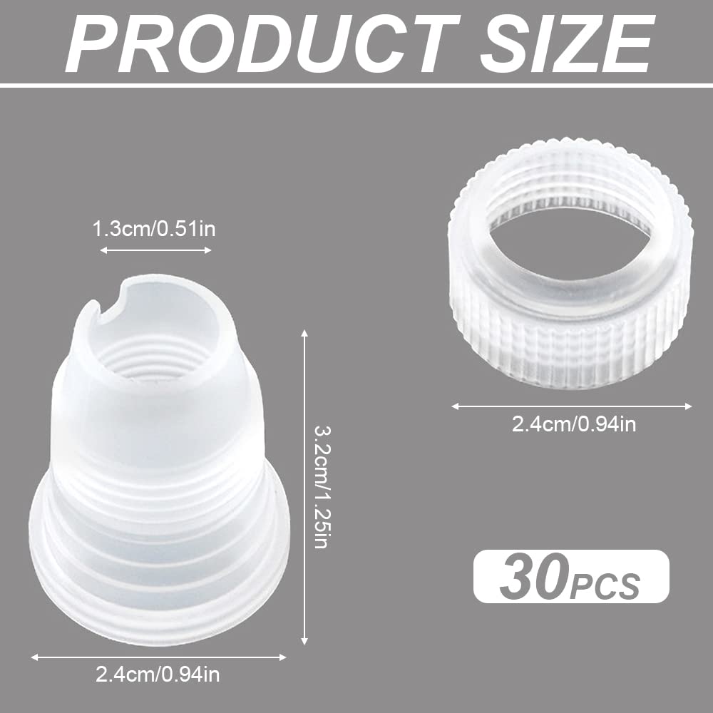 30Pcs Cake Decorating Coupler Pipe Tip Coupler, Shappy Plastic Standard Couplers for Icing Nozzles, Cake Flower Pastry Decoration Kit (White)