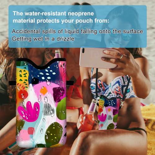 Image of Neoprene Cell Phone Sleeve Pouch Case Bag with Crossbody Strap Neck Lanyard for Women 7.1 X 3.9 in Colorful Floral