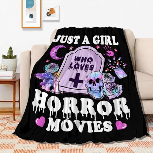 Image of Just A Girl Who Loves Horror Movie Blanket Ultra-Soft Warm Plush Soft Throw Gifts Lightweight Flannel Blankets for All Season Bed Couch Chair Living Room 60 inchx50 inch Medium for Boys Girls