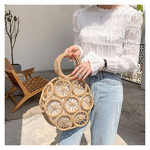 Fashion Hollow Round Straw Bags Woven Women Handbags Summer Beach Shoulder Crossbody Bags For Women Purses2