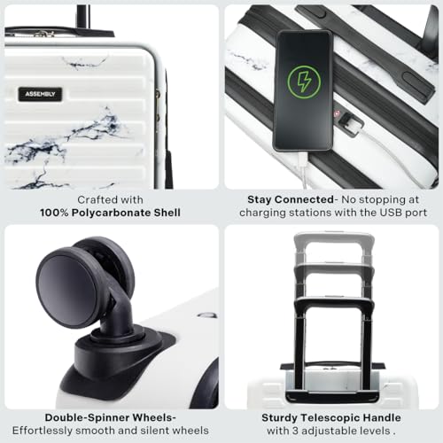 Image of THE ASSEMBLY Cabin Luggage 55 Cm Polycarbonate Hardsided Shell 4 Spinner Wheels Laptop Trolley Bag With Tsa Lock For Flight Travel (White)