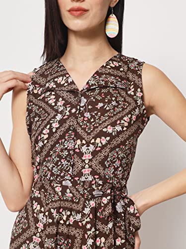 Image of Rudraaksha Women's Printed Maxi Dress Sleeveless Fit & Flare Long Dress || Western Dress for Women || Stylish Maxi Dress Dress || Summer Dress || Boho Printed Dress for Women