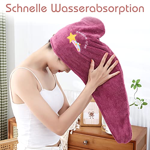 SPOKKI 4 Stück Mikrofaser Handtuch Haare Haarturban Turban Handtuch mit Knopf Super Saugfähig Schnelltrocknendes, Haircare Mikrofaser Haartuchwickel Handtuch Haarturban für Damen Kinder