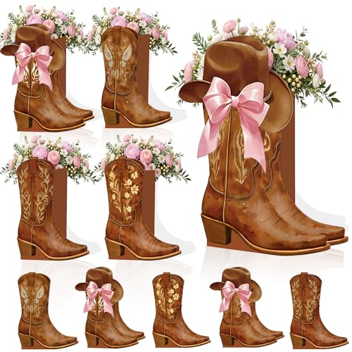 15 Set Western Cowboy Boots Party Decorations - Flower Boxes Table Centerpiece Vase Decor for Cowgirl Birthday Baby Shower Wedding Supplies