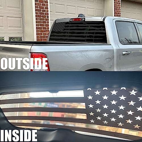 Image of American Flag Rear Window Decal for Trucks & SUVs (66x17 Inches) - Black Old Glory Flag Sticker - Fits Pickup Trucks, Cars Windows - UV Resistant, Easy to Apply