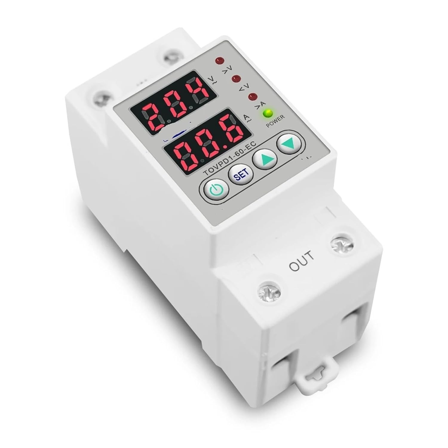 Din Rail Dual Display Adjustable Over Voltage Current and Under Voltage Protective Device Protector Relay 40A 63A 80A 220V 230V 1Pcs(V A Kwh Type,L N 110V 60A)