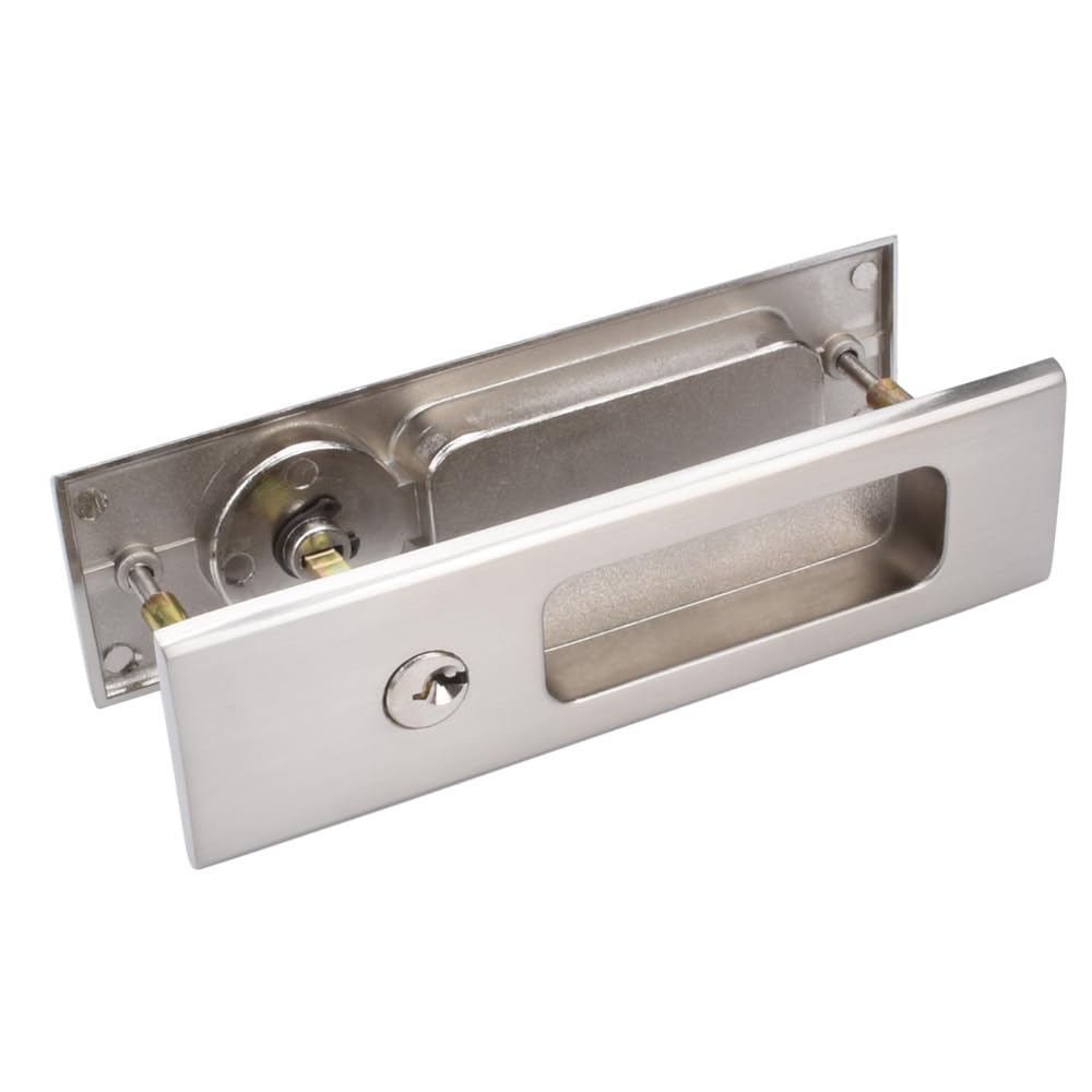 CCJH Cerradura de puerta corredera invisible empotrada con llaves para puerta de bolsillo, puerta de madera de granero, puerta interior, muebles de privacidad, herrajes plateados