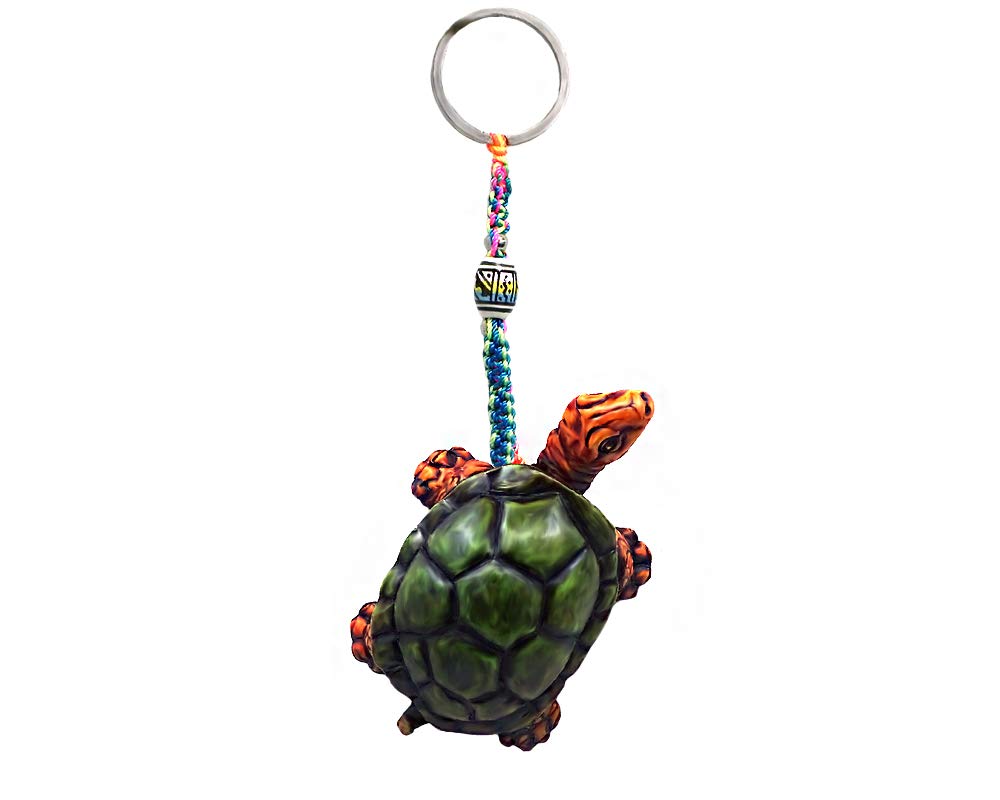 Gypsy Daze Smokes Land Turtle Wildlife Animal 3D Figurine Keychain Multicolored Macramé Metal Ring - Handmade Gifts Boho Car Keys Bag Accessories