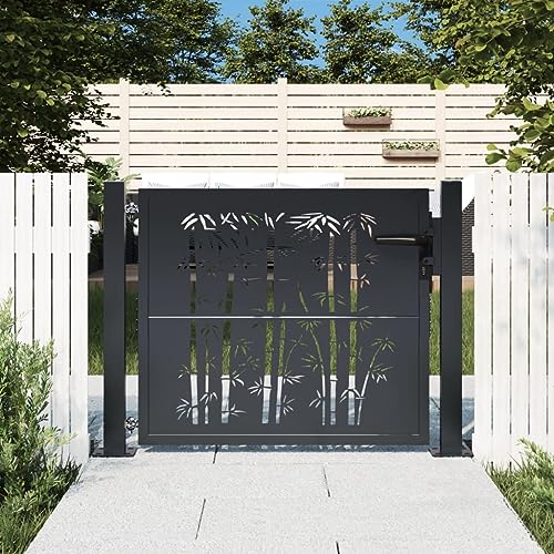 Festnight Puerta de Jardín Metalica Cancela de Valla Barrera de Jardín Puerta de Valla de Jardín Entrada Exterior de Acero Inoxidable, Robusta y Duradera, Gris Antracita Diseño Bambú 105x105 cm