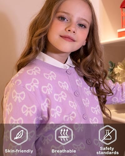 Image of BOBOYOYO Girls Cute Cardigan Cotton Girls Button Up Sweater Knit Jacket | Long Sleeve Crew Neck Kawaii Clothes for Casual School Wear