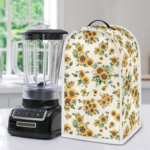 Image of Talayituse Sunflower Bee Print Blender Dust Cover, Fingerprint Protection Cover for Stand Mixer or Coffee Machine, Home Kitchen Appliance Covers for Stain Dust Resistant Supplies