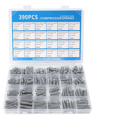 Lot de 390 ressorts de compression, 24 tailles de ressort de compression en acier inoxydable, mini ressorts mécaniques en métal, ressort hélicoïdal en...