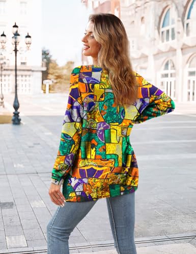 Image of YESNO Women Christmas Sweater Graphic Printed Oversized Pullover Sweaters Casual Loose Knit Tops L S01 CR188