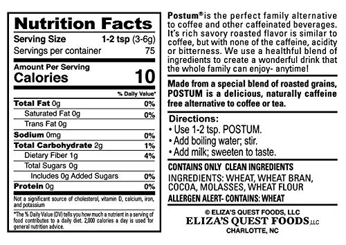 Postum Hot Cocoa Natural Blend Coffee Alternative - Instant, Healthy, Chocolate Flavor Coffee Substitute (6 X 8Oz) - Coffee Alternative Caffeine Free For Breakfast, Gourmet & Pantry Pack #TOP3