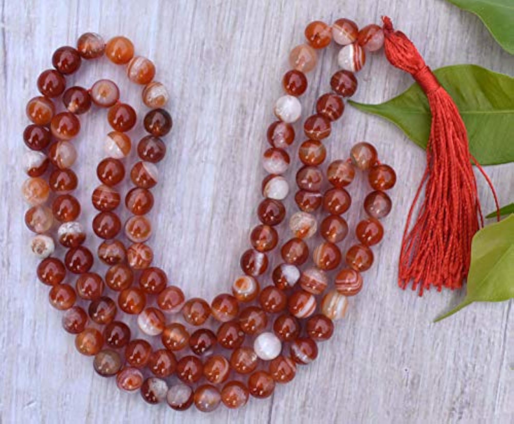 Natural Red Sulemani Healing Crystal Mala, 34 Inch, 108 Beads