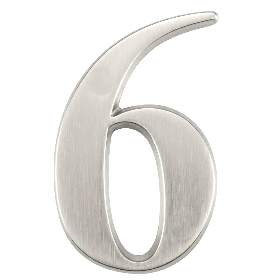 Door Number in Satin Silver Stainless Steel Finish- Self Adhesive 3" Nanocoast House Number, Times Roman Font, 6