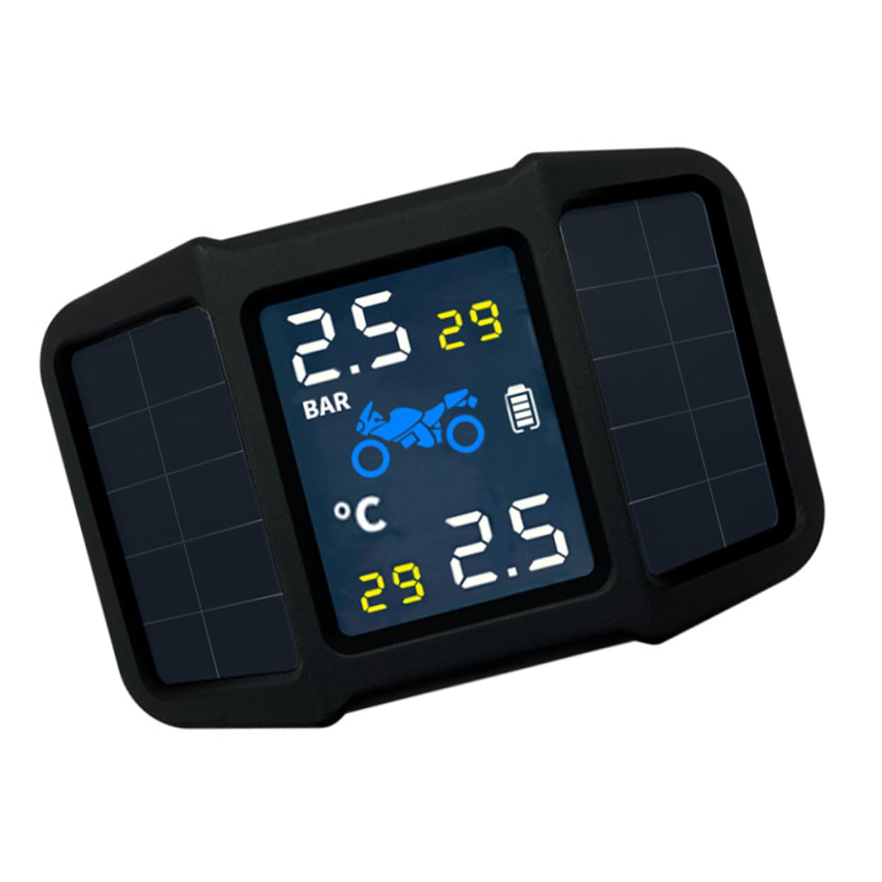1set Tire Pressure Monitor for Motorcycles Real Tire Pressure Temperature Detector Solar-Powered Durable and Practical Black
