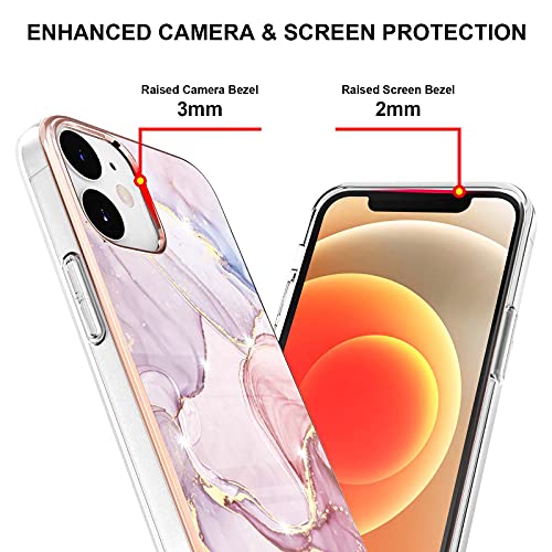 IMIRST Basic Case Compatiable with iPhone 12/12 Pro IMD Soft TPU Silicone Bumper Matte Marble Scratch-Resistant Slim Protective Phone Case Back Cover for Apple iPhone 12/12 Pro,YBI RoseGold - Image 4