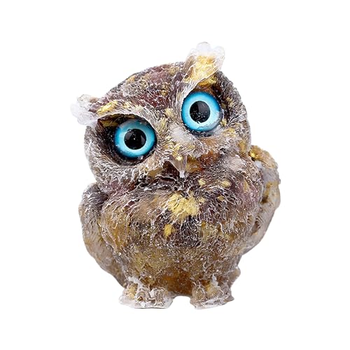 DIYOMR 2.4" Owl Statue Reiki Spiritual Healing Owl Figurine Energy Fengshui Gemstone Crystal Animal Sculpture Attract Wealth Lucky Home Office Desk Decor (Tiger Eyes)