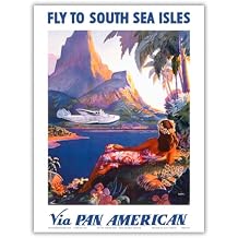 Fly to South Seas Isles via Pan American Airways PAA Hawaii - Vintage Airline Travel Poster by Paul George Lawler c.1940s - Master Art Print Unframed 9in x 12in
